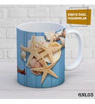 Kişiye Özel  Kupa  İsimli & Fotoğraflı Premium Hediye Bardak Deniz Deniz Kabuğu