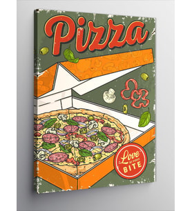 Kanvas Tablo Pizza Temalı Aşk İlk Isırıkta Başlar