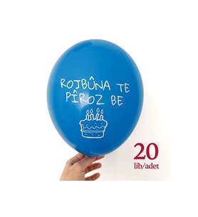 Kürtçe Doğum Günü Balonu - Mavi (20 adet) - Rojbuna Te Piroz Be 12 inç - 30 cm (Çok Renkli-Multı)