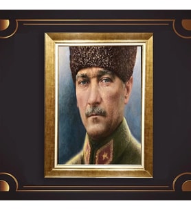 Altın Varaklı Çerçeveli Paspartulu Atatürk Tablo DC0809 (Gold)