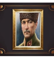 Altın Varaklı Çerçeveli Paspartulu Atatürk Tablo DC0809 (Gold)