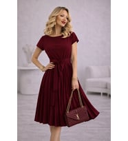 Eteği Pileli Beli Kuşaklı Krep Kumaş Elbise (Renkli)