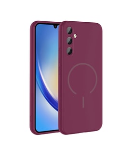 Galaxy A14 Kılıf Kamera Çıkıntılı Magsafe Şarj Özellikli Lüx Meta Kapak (Mürdüm)