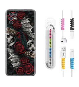 INFINIX Note 11 Pro Note 10 Hot 9 Play Kılıf Kablo Koruma Spiral Silikon Skull Rose 1673