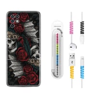 INFINIX Note 11 Pro Note 10 Hot 9 Play Kılıf Kablo Koruma Spiral Silikon Skull Rose 1673