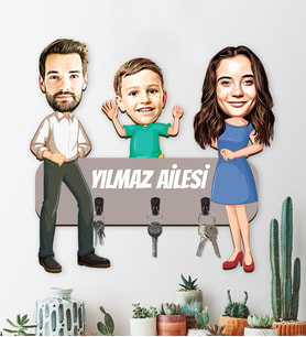 eJOYA Kişiye Özel Karikatür Fotoğraflı Aile Temalı Anahtarlık Askısı 113233