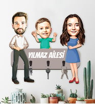 eJOYA Kişiye Özel Karikatür Fotoğraflı Aile Temalı Anahtarlık Askısı 113233