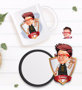 BK Gift Kişiye Özel Erkek Çocuk Karikatürlü Beyaz Kupa ve Ahşap Bardak Altlığı Hediye Seti-2