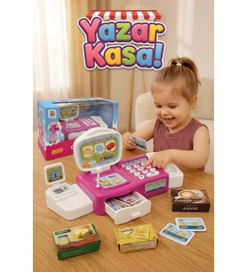 Sesli Oyuncak Yazar Kasa Market Seti - Pilli, Aksesuarlı, Hesap Makineli Evcilik Oyuncağı (Pembe)