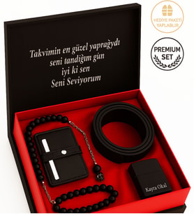 Erkek Hediye Seti – Kartlık, Kemer, Tesbih ve Çakmak  Özel Premium Kutu