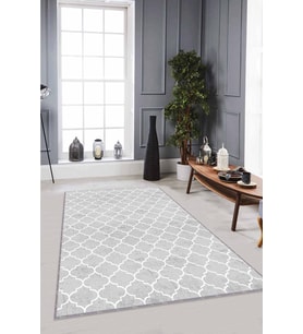Gri Fas Desen Kaymaz Tabanlı Makinede Yıkanabilir Halı RV156 - 100 x 160 cm