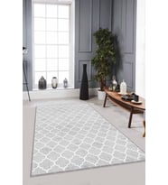 Gri Fas Desen Kaymaz Tabanlı Makinede Yıkanabilir Halı RV156 - 100 x 160 cm