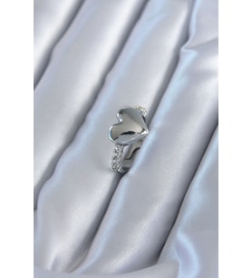 Gümüş Renk Pirinç Zirkon Taşlı Kalp Model Kadın Yüzük 5886 - HPSBYI5507-5370