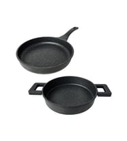 Essenso Döküm Gövde Granit İç Yüzey 26cm Tava Ve 20 Cm Sahan Seti Silikon Tutacaklı 2'li SET