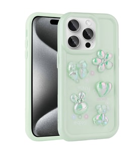 iPhone 14 Pro Max Kılıf Kabartma Figürlü Parlak Toys Silikon Kılıf (Açık Yeşil)