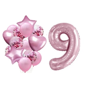 Pembe 9 Yaş Folyo Balon Set