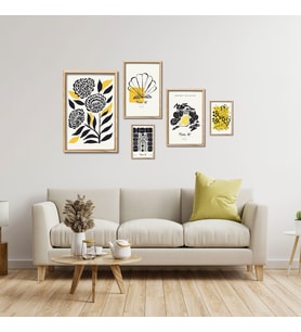 5'li Ahşap Lamine Çerçeveli Mdf Tablo Seti Modern Art Çizgisel (Ahşap)