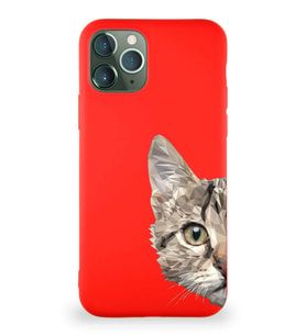 Apple iPhone 11 Pro Soft Premier Kapak Catface Tasarımlı Silikon Kılıf - Kırmızı (Şeffaf)