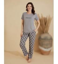 Boyraz Slim Fit Dar Kesim Kadın Milan Bisiklet Yaka Kısa Kol Pijama Takımı 11026G - 1 Adet (Gri)