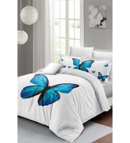 Çift Kişilik Nevresim Takımı Sık Dokuma Pamuk Saten 3d Özel Tasarım Blue Butterfly