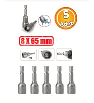 Manyetik Somun Civata Sıkma Adaptörü Çap 8 mm M8 Trapez Çatı Vidası Sıkma 8x65 mm Mıknatıslı 5 Adet (Kurşun Gri)