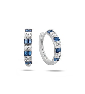 Safir Baget Diamond Stylish Night Halka Kadın Gümüş Küpe 18 MM