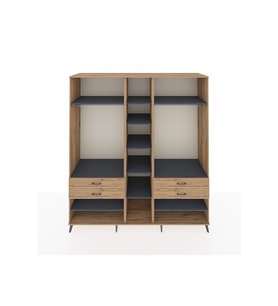 Kronos Dolap 11 Raflı 4 Çekmeceli 2 Askılı 220x59x243 Çam-Antrasit/Çam