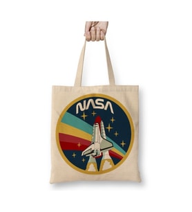 Nasa Rocket Logo Beyaz Bez Çanta Uzun Saplı Alışveriş Çantası Plaj Çantası
