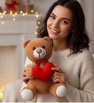 Kalpli Peluş Ayı 30 cm  Sevgiliye Romantik Hediyelik ve Çocuğa Yumuşak Oyuncak Ayıcık (Kahverengi)