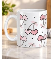 Pembe Kiraz Desenli Meyve Severlere Hediye Porselen Kupa Bardak