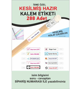 Okul Kalem Etiketi Kesilmiş Kalem Sticker Seti isme özel 288 Adet