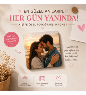 Kişiye Özel Fotoğraflı Magnet 6x6 cm – Kendi Fotoğrafınla Baskılı Kare Buzdolabı Magneti ve Anı Hediyesi
