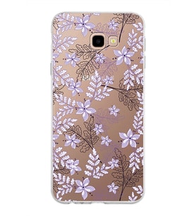 Samsung Galaxy J4 Plus Kapak Floral Lila Tasarımlı Şeffaf Silikon Kılıf