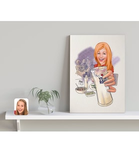 BK Gift Kişiye Özel Kadın Rakı Karikatürlü Kanvas Tablo-1