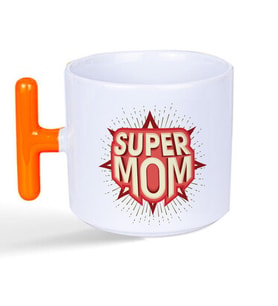 Süper Mom Kırmızı Baskılı Turuncu Kulplu T Kupa