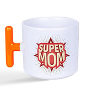 Süper Mom Kırmızı Baskılı Turuncu Kulplu T Kupa