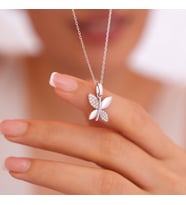 925 Ayar Radyum Kaplama Swarovski Taşlı Kelebek Gümüş Kolye