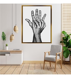Tablore Minimalist Siyah Beyaz Kenetlenmiş Eller Tablosu Çerçeveli Kanvas Tablo Modern Salon Dekoru