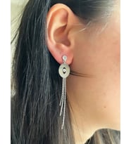 OVAL ZİNCİR SALLANTILI NANO ZİRKON TAŞLI TASARIM KÜPE 925 AYAR GÜMÜŞ