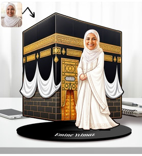 BK Gift Kişiye Özel Kadın Hac-Umre Kabe Ziyaret Tasarımlı Karikatür Biblo