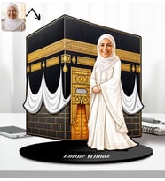BK Gift Kişiye Özel Kadın Hac-Umre Kabe Ziyaret Tasarımlı Karikatür Biblo