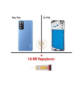 Oppo A16 Mavi Uyumlu Lensli Orta Kasa + B7000 Yapıştırıcı Full Kasa Kapak Gövde Housing