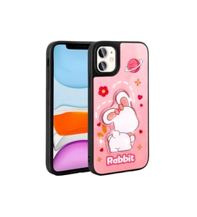 Apple iPhone 11 Uyumlu Kılıf Parlayan Kabartmalı İkonik Figürlü Zore Amas Silikon Kapak (Pembe)