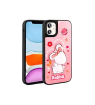 Apple iPhone 11 Uyumlu Kılıf Parlayan Kabartmalı İkonik Figürlü Zore Amas Silikon Kapak (Pembe)