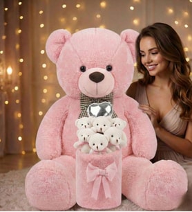 Sevgiliye Özel: Premium Kalp Balonlu Deluxe Peluş Pembe Ayıcık Buketi  90cm Peluş Ayı Arkadaşa Hediye