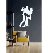Ahşap Love Tango Dans Eden Çift Duvar Dekoru - Kolay Montaj - 30x20 Cm (Beyaz)