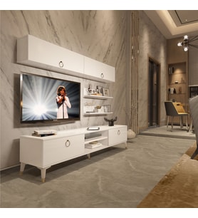 Decoraktiv Eko 5 Mdf Dvd Gold Tv Ünitesi Tv Sehpası - Parlak Beyaz (Beyaz)