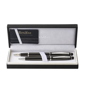 Scrikss Noble 35 Dolma Kalem ve Tükenmez Kalem İkili Set Siyah-Krom 