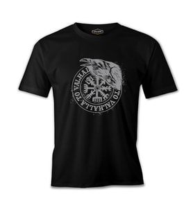 Crow with Vallaha Viking Sign Siyah Erkek Tshirt