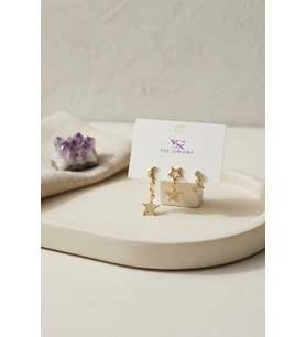 Pirinç Gold Renk Ay ve Yıldız Gece Model Kadın Küpe Seti